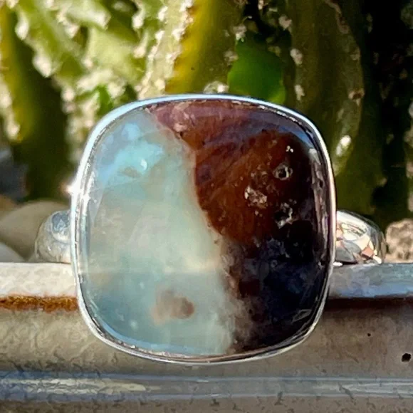 Natural Aqua Chrysoprase Sterling Silver Ring | sz 10 - Picture 2 of 7